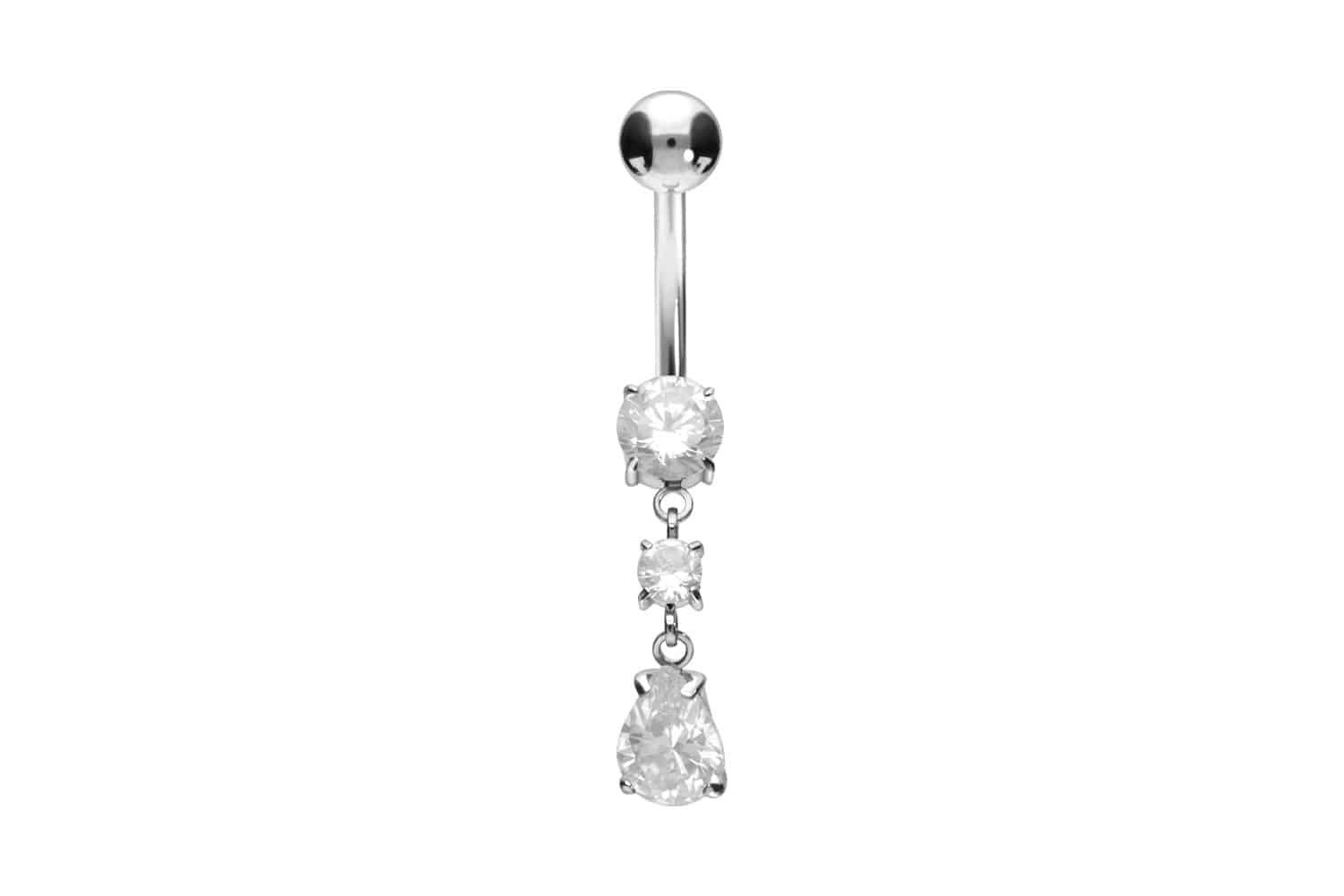 Bauchnabelpiercing Titan Bananabell mit Innengewinde KRISTALLE + KRISTALLTROPFEN