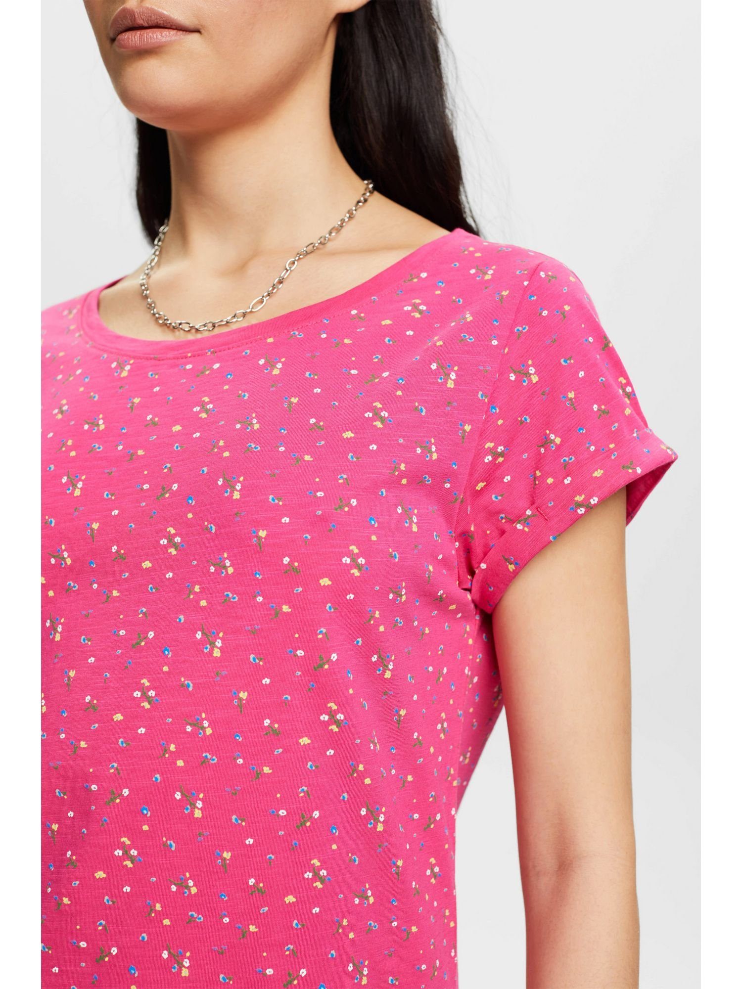 Esprit edc T-Shirt Allover-Muster T-Shirt (1-tlg) FUCHSIA PINK mit by