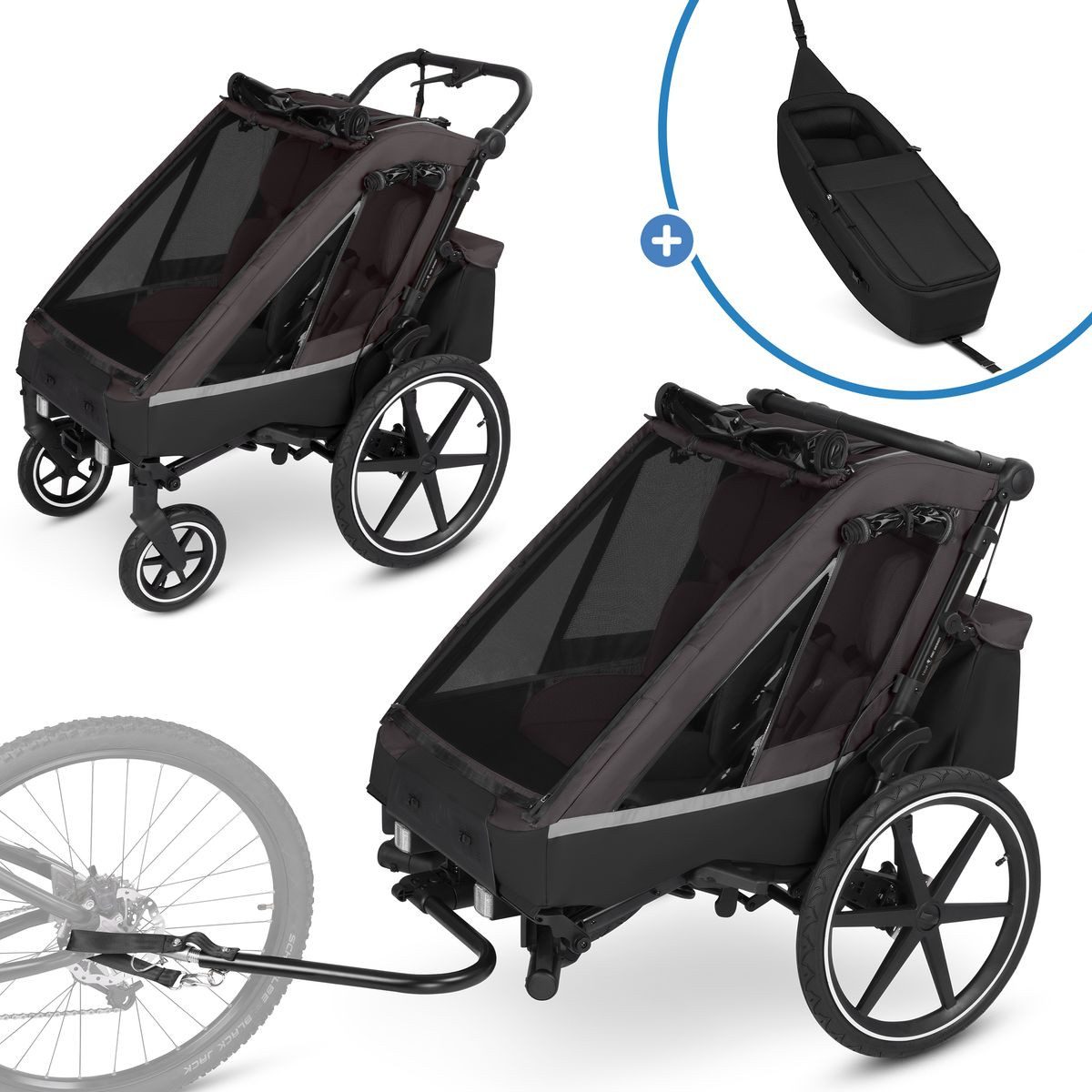 ABC Design Fahrradkinderanhänger Tour 2 für - Falcon, Fahrrad Anhänger, Kinderwagen für 2 Kinder mit Neugeboreneneinsatz