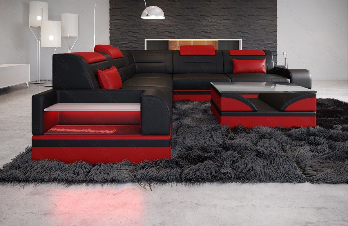 wahlweise Sofa L Couch L-Form Bettfunktion Leder Form Sofa mit Ecksofa mit Ledersofa Ledersofa, Trivento Dreams LED,