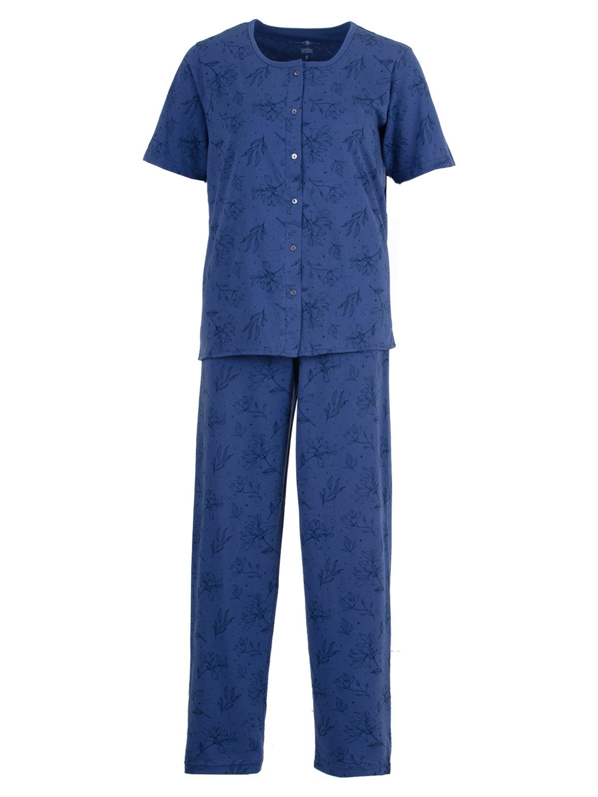 - blau Pyjama Schlafanzug Set Floral Kurzarm zeitlos