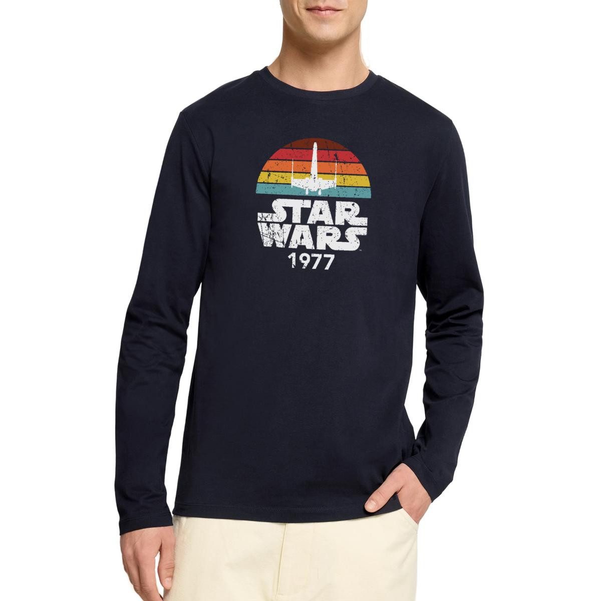 T-Shirt Star Wars Schriftzug 1977 Retro Premium Langarmshirt Herren