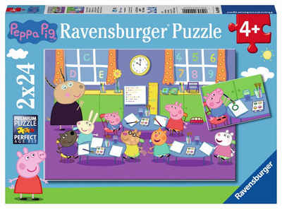 Ravensburger Puzzle 2 X 24 Teile Kinder Puzzle Peppa Pig Peppa in der Schule 09099, 24 Puzzleteile