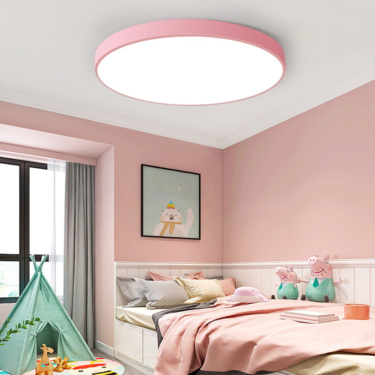 JDONG LED Deckenleuchte 36W Rund Flach Rosa/Grau/Blau Deckenlampe Durchmesser 40cm, 3000LM Kinderzimmerlamp, 3000K Warmweiß Modern Schlicht Lampe Dünn, für Schlafzimmer Flur Küche Wohnzimmer Balkon Keller
