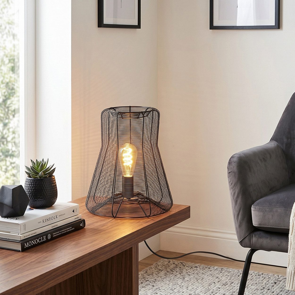 hofstein Tischleuchte moderne Tischlampe aus Metall in Schwarz, ohne Leuchtmittel, Nachttischlampe An-/Ausschalter, Lichteffekt, 1xE27, ohne Leuchtmittel