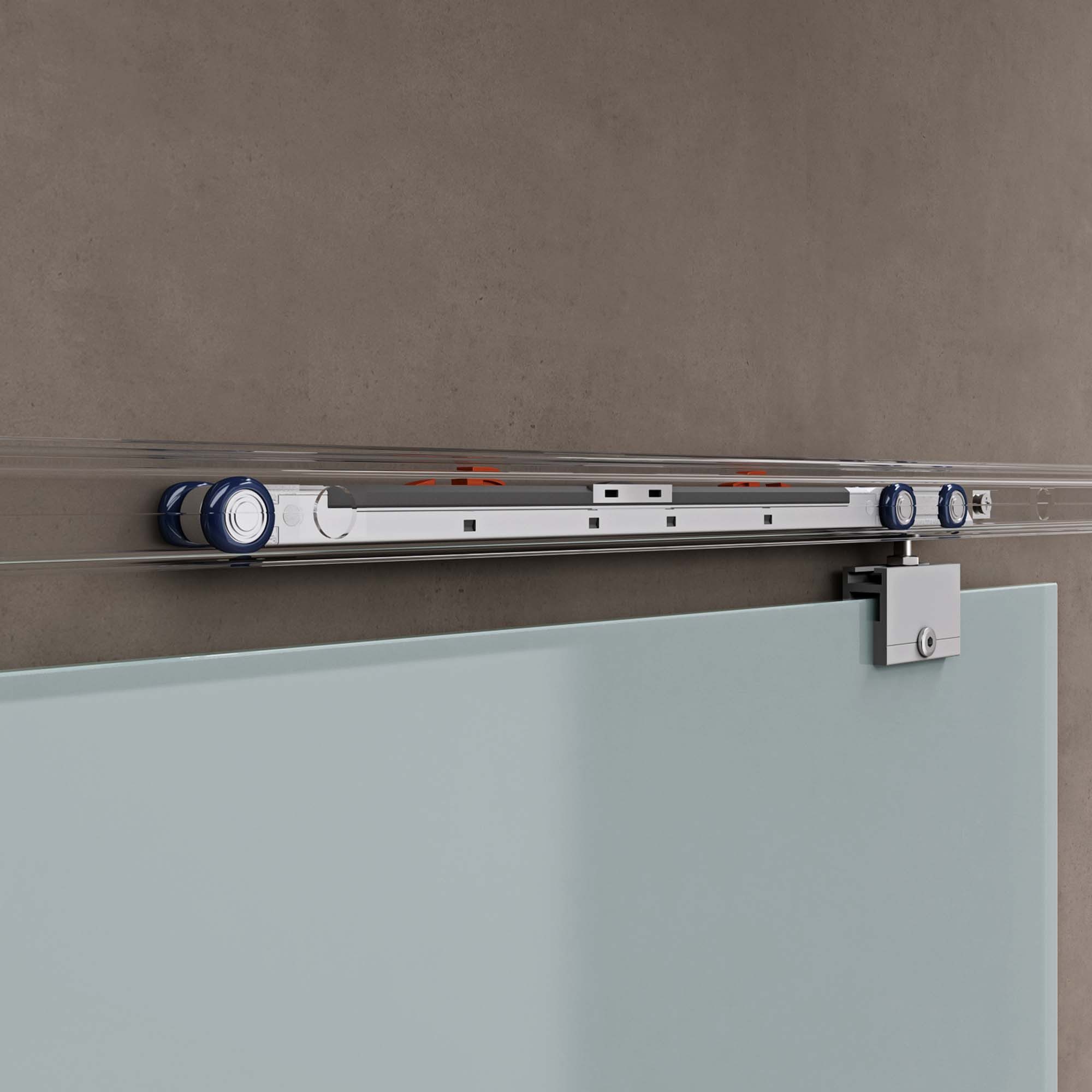 doporro Glasschiebetür komplettset Soft-Close Glas-Zimmertür H:205/215cm 8mm ESG Amalfi11, Verstellbare Bodenführung – Bild 5 von 5