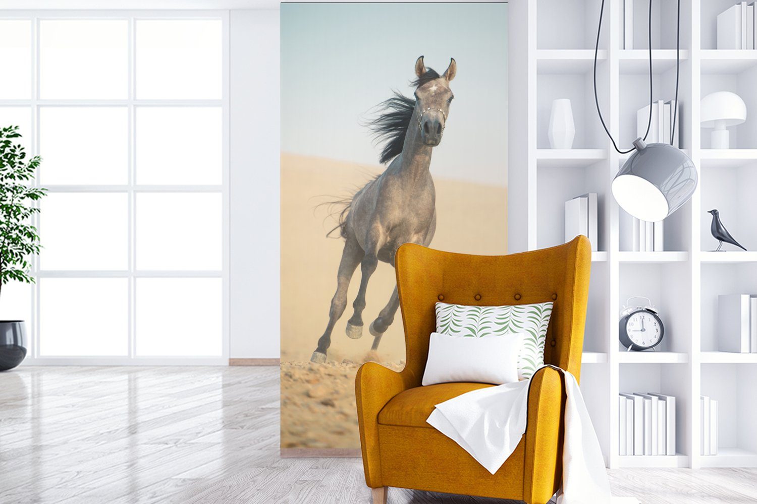 MuchoWow Fototapete Pferd - Vliestapete Schlafzimmer Matt, bedruckt, Fototapete Wüste, für Sand (2 - St), Küche, Wohnzimmer