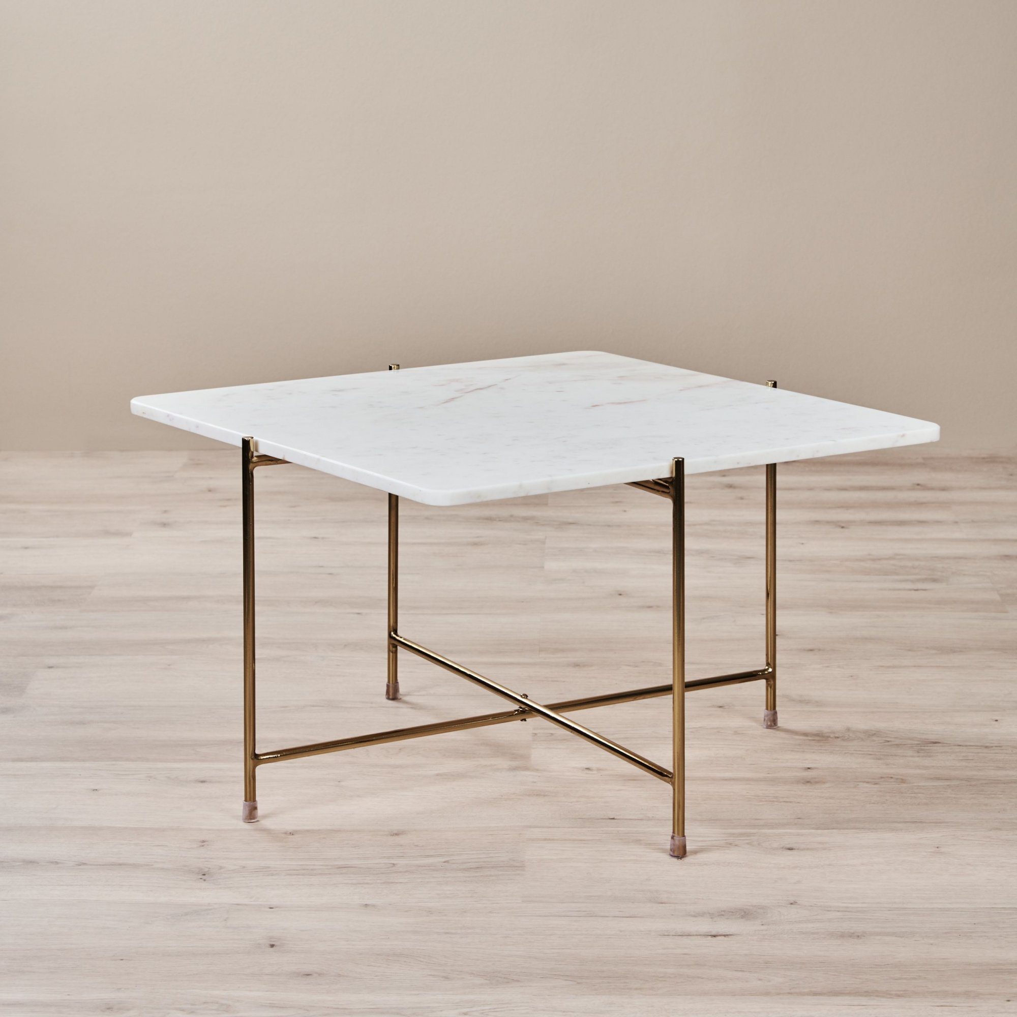 carla&marge Couchtisch Snow II (Tisch mit weißer Marmorplatte und Fußgestell aus goldfarbenem Eisen, 40x65x65 cm (HxBxT), Couchtisch mit weißer Marmorplatte