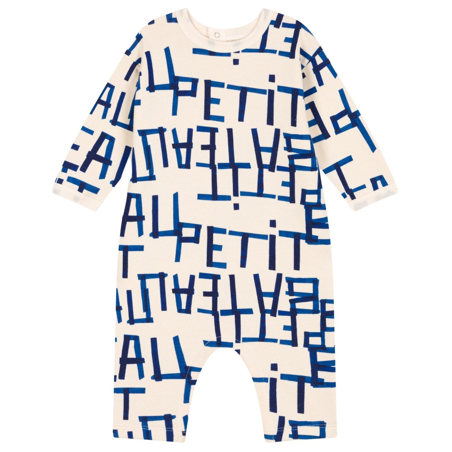 Petit Bateau Overall Petit Bateau Langarm Overall cremefarben mit blauen Buchstaben