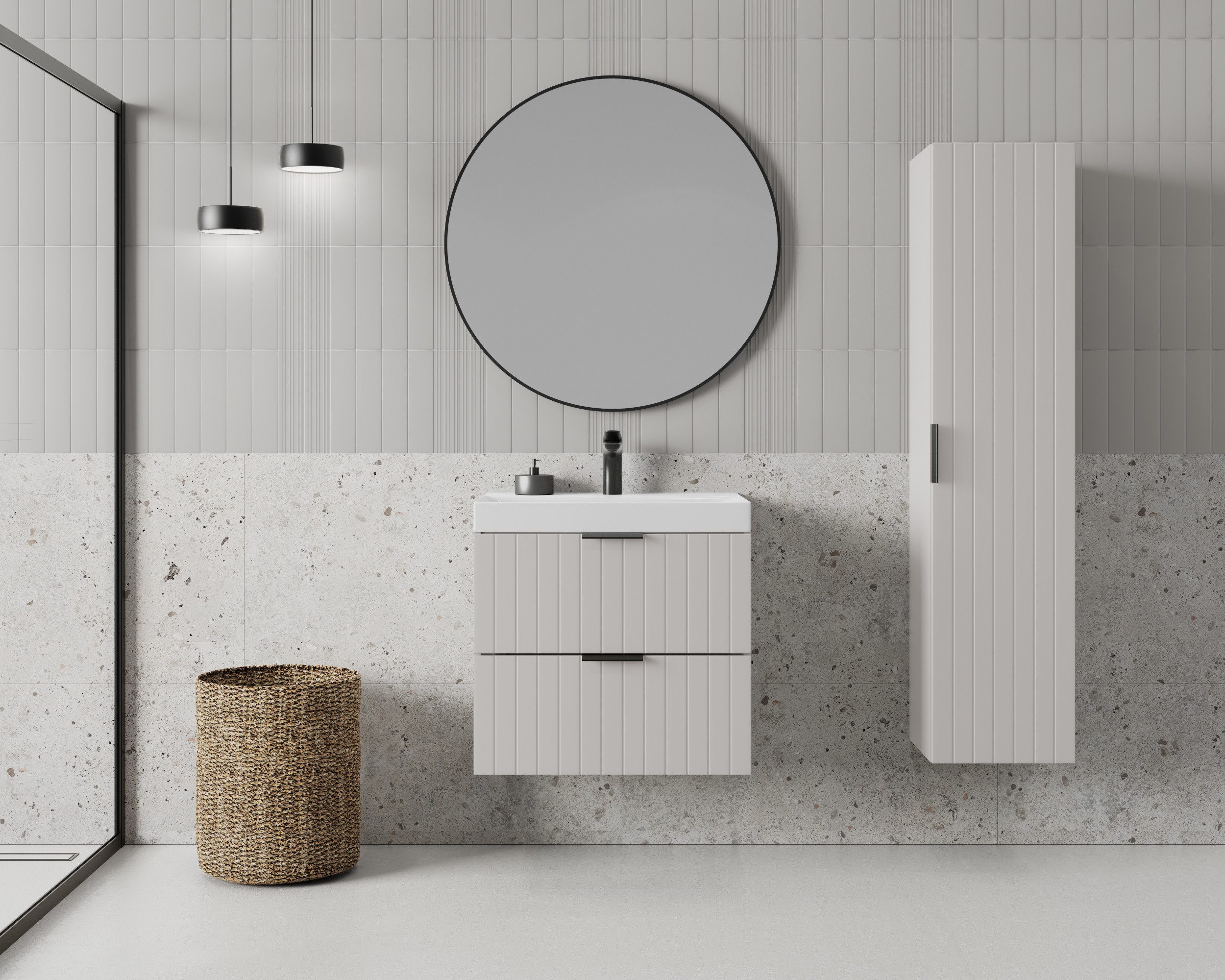 welltime Hängeschrank HARMONY rechts/links montierbar, Breite 32 cm, modernes Design Schrank mit 3 Einlegeböden, Soft-Close-Function, Paneeloptik