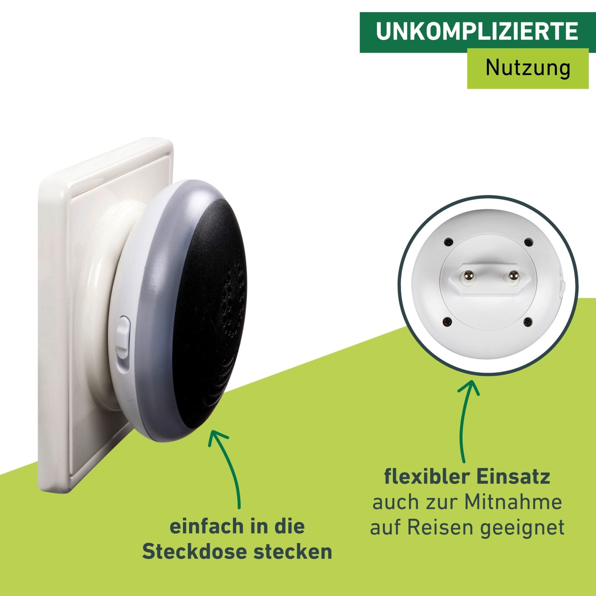 Windhager Insektenabwehrgerät Classic, Mückenabwehr und Nachtlicht, Vertreibung der Insekten durch Ultraschall, Mückenstecker, schwarz