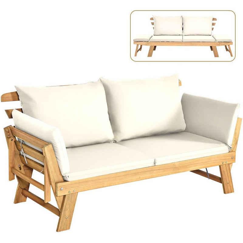 COSTWAY Loungesofa, Gartenbank mit klappbaren Seitenlehnen & Auflage