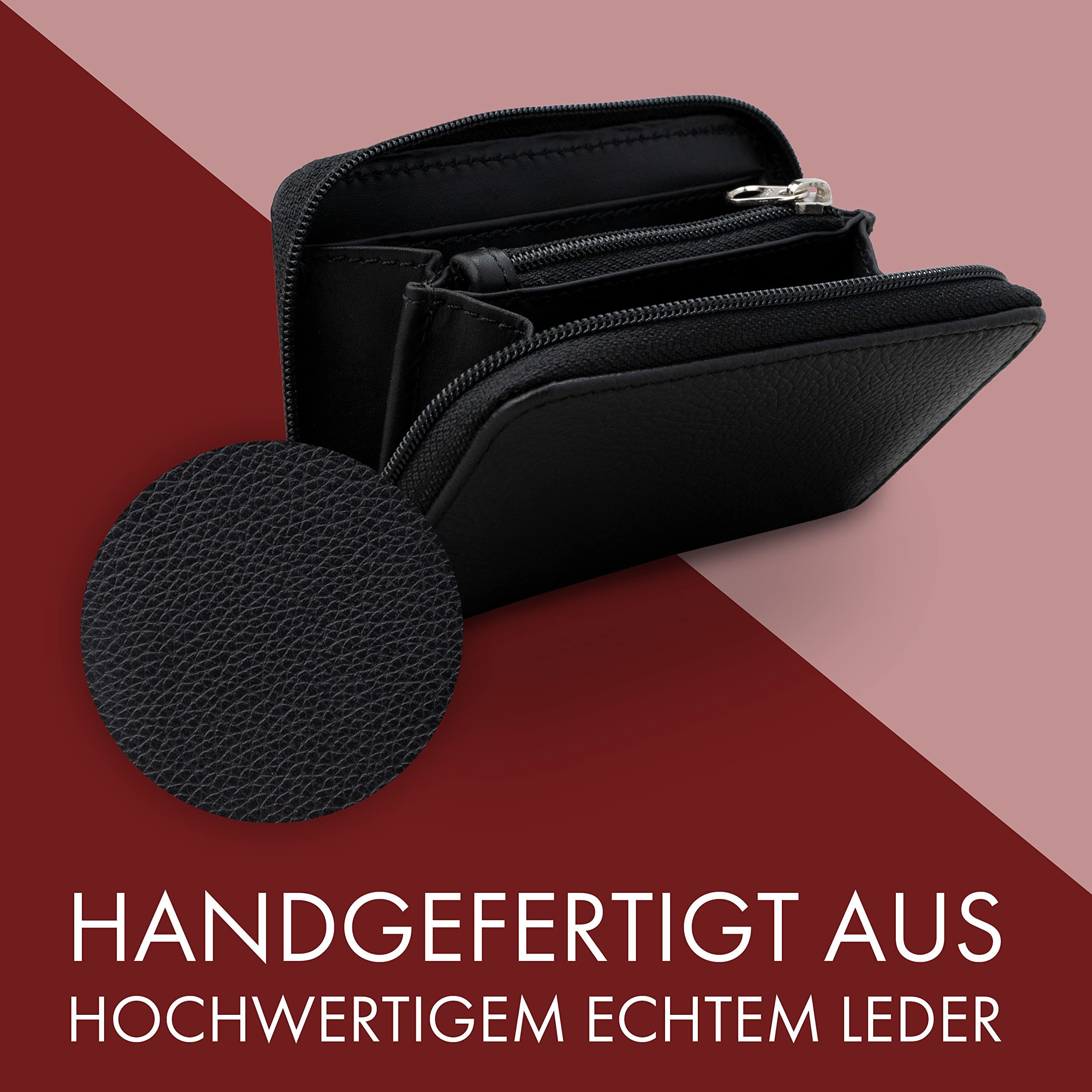 XiRRiX Mini Geldbörse - kleines Portemonnaie für Damen und Herren - mit Reißverschluss (mit Münzfach, 1-tlg), klein und handlich aus anschmiegsamem echtem Leder