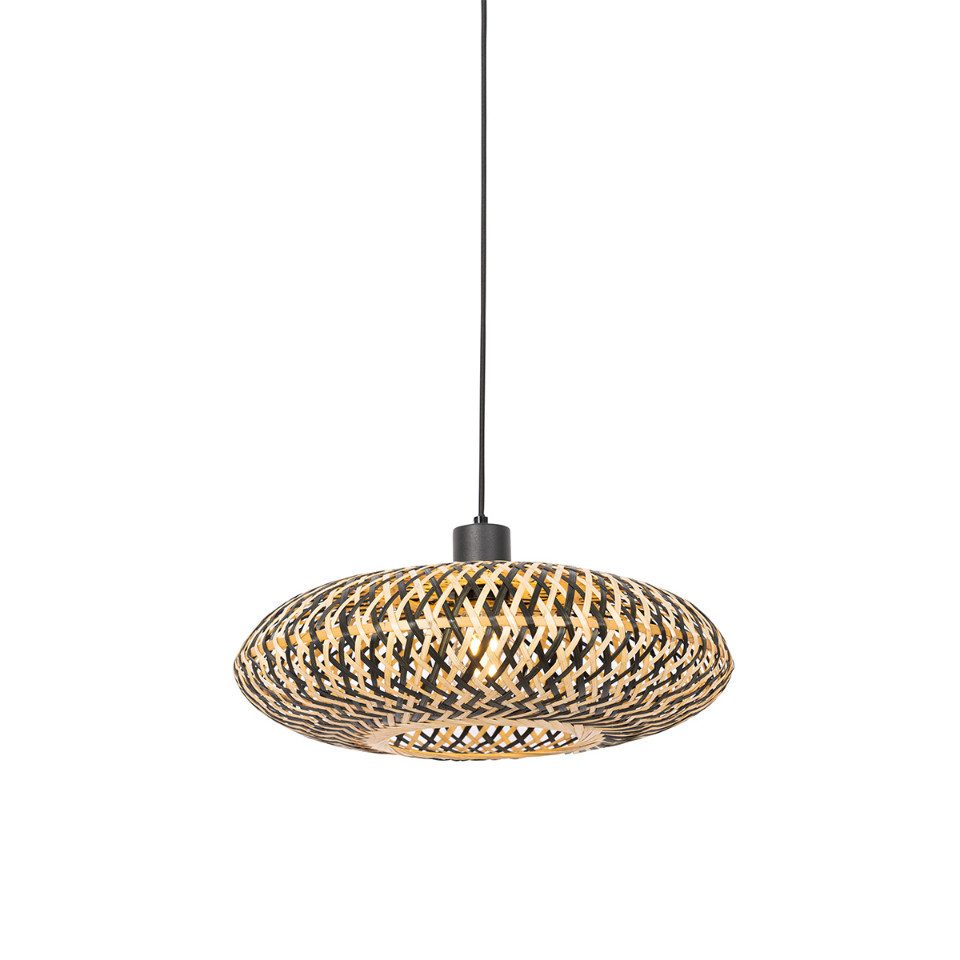 Qazqa Pendelleuchte Ostrava, ohne Leuchtmittel, E27, Schwarz, Orientalisch, Bamboo, 1-flammig