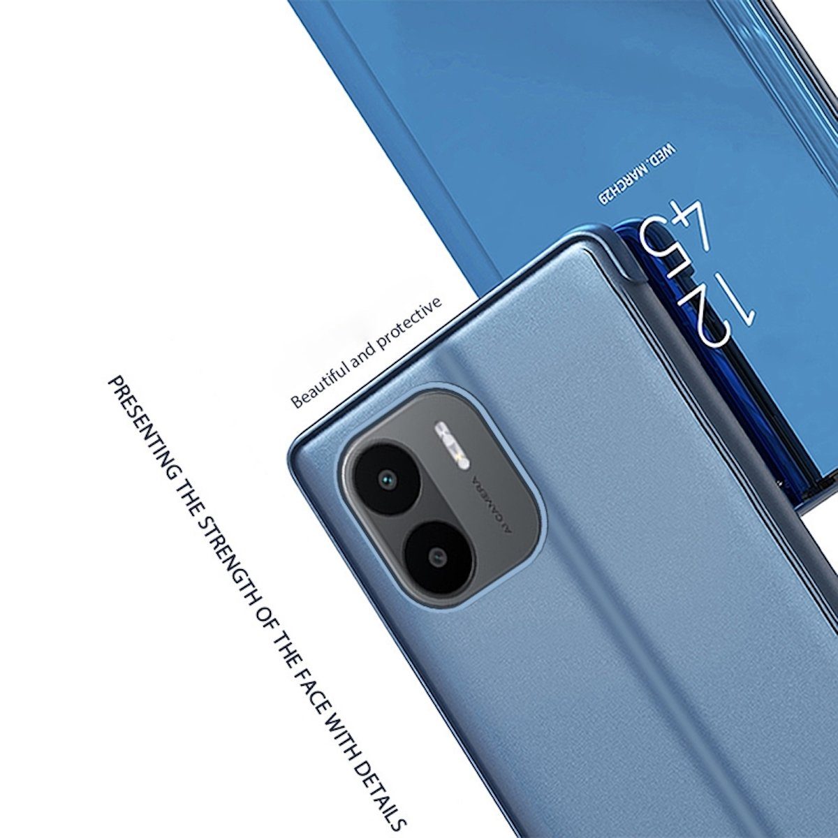 Wigento Handyhülle Für Xiaomi Redmi A2 / A1 Clear Spiegel Smartcover Schwarz Schutzhülle