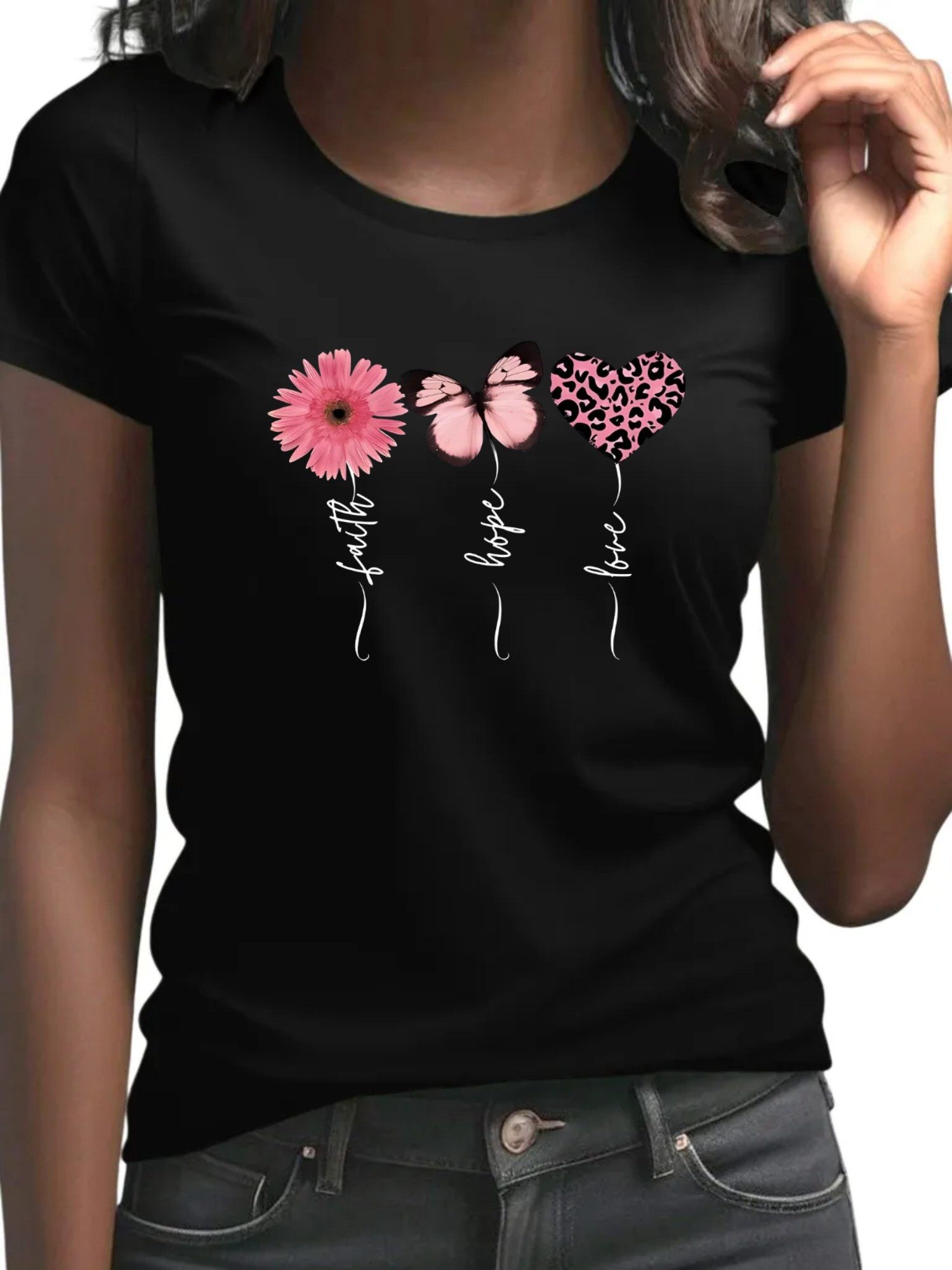 PYL T-Shirt Damen Sommer Rundhalsshirt mit günstig online kaufen