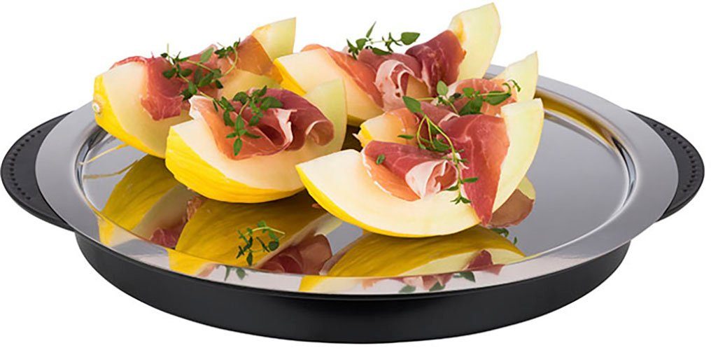 APS Kuchenplatte Thermo Tablett Set, Edelstahl, Kunststoff, Ø 34 cm, Kühlfunktion durch 2 Kühlakkus