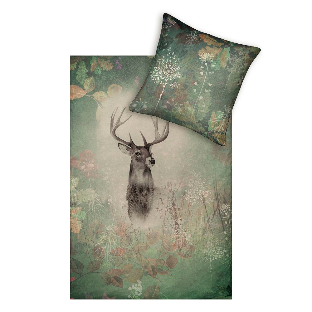 Estella Bettwäsche Estella Kuschel Flanell Bettwäsche 135x200 Wilbur moos Hirsch Gräser, Flanell, 2 teilig