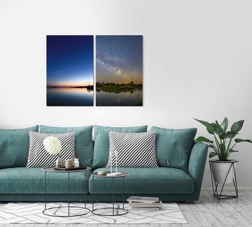 Sinus Art Leinwandbild 2 Bilder je 60x90cm Horizont Meer Nachthimmel Sternenhimmel Galaxie Sommernacht Astrofotografie