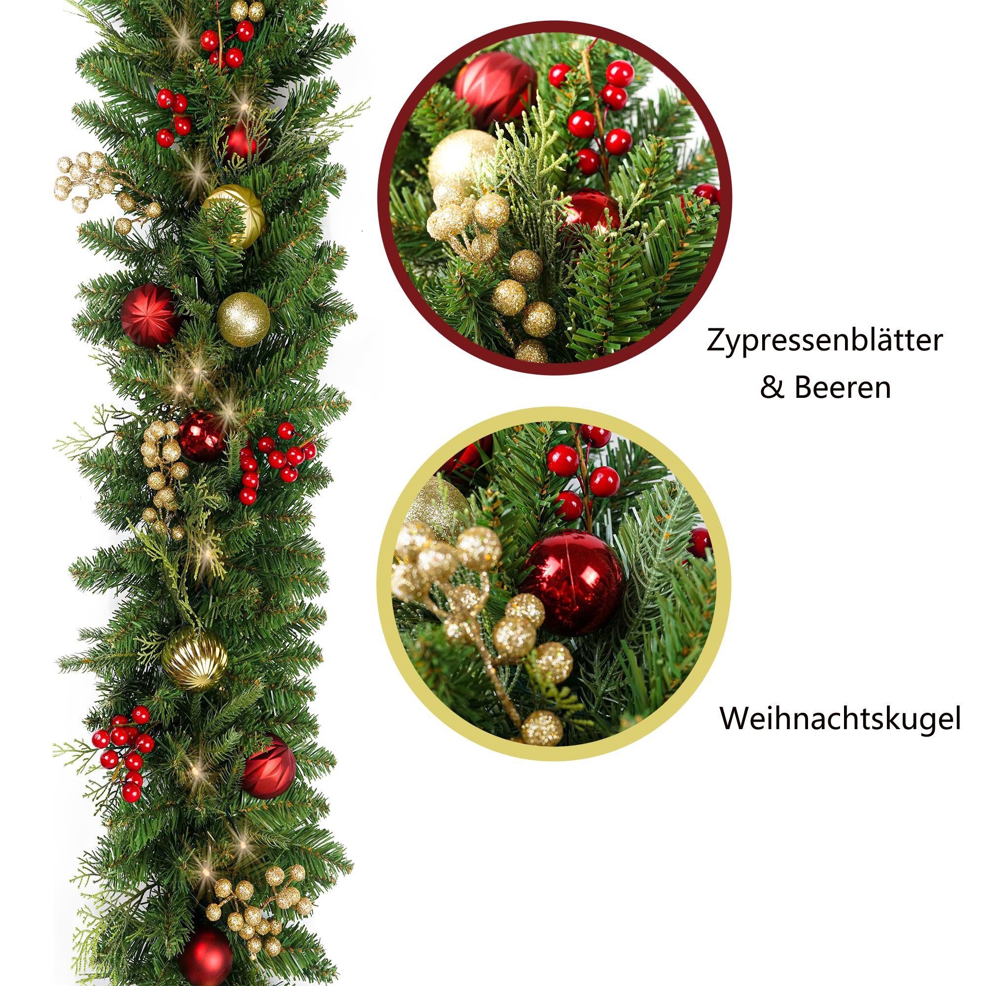 Kunstgirlande Weihnachtsgirlande Künstlicher weihnachtsgirlande geschmückt, Bomiclss, Weihnachtsdekoration, Weihnachten Deko Girlande, Innen- und Außendeko – Bild 2 von 5