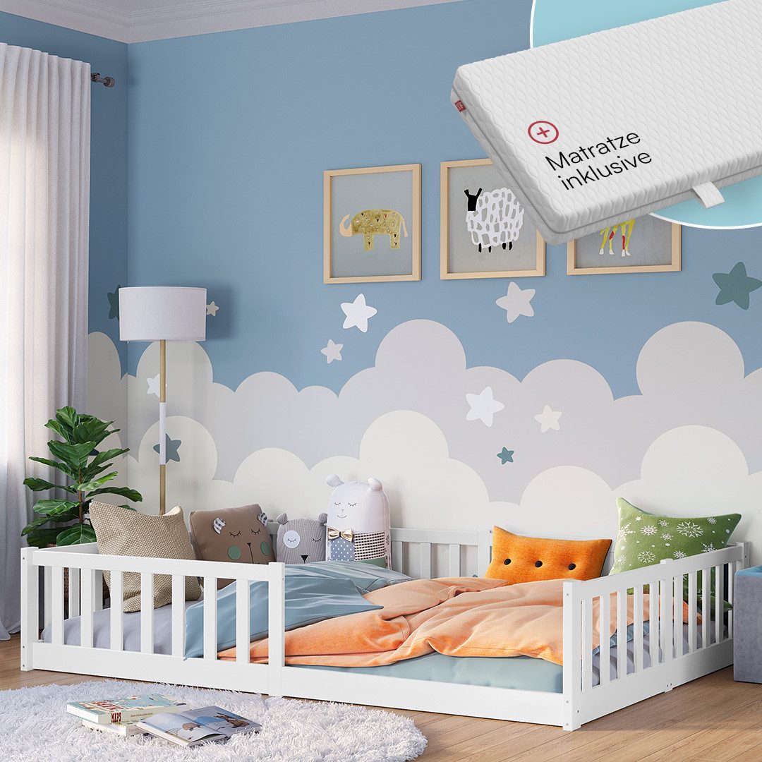 Bellabino Kinderbett Vere mit Rausfallschutz und Lattenrost (weiß mit Matra günstig online kaufen