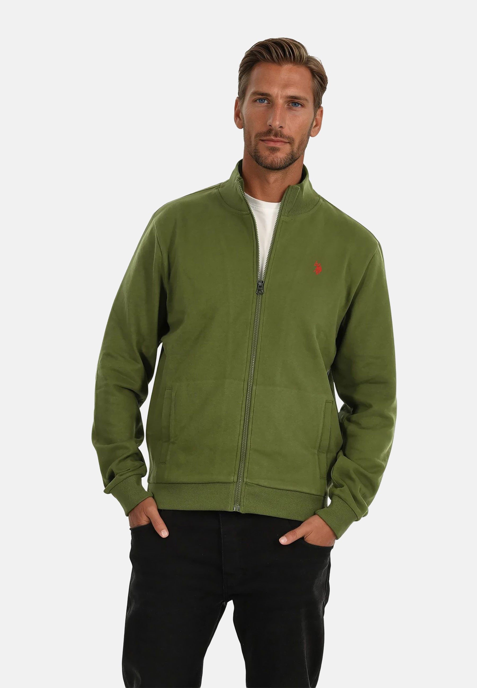 U.S. Polo Assn. Sweatjacke USTheoo – Herren Zip-Jacke mit Stehkragen und Logo-Stickerei Baumwoll-Polyester-Mix, weich, formstabil und mit Eingrifftaschen