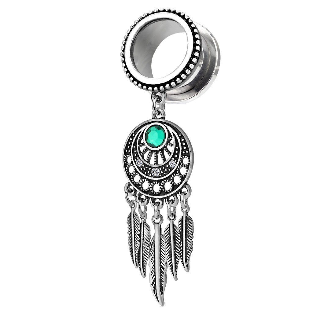 Plug Piercing Vintage Traumfänger Feder Türkis Silber