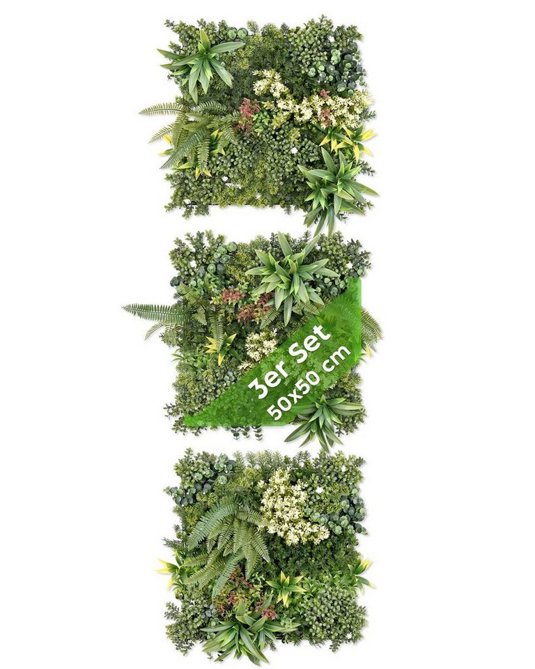 Kunstpflanze Künstliche Pflanzenwand Indoor & Outdoor, Blumenwand, Green Wall Sommerwiese, JELLE & JACOB, Höhe 50 cm, pflegeleicht & langlebig für Wohlfühl-Atmosphäre