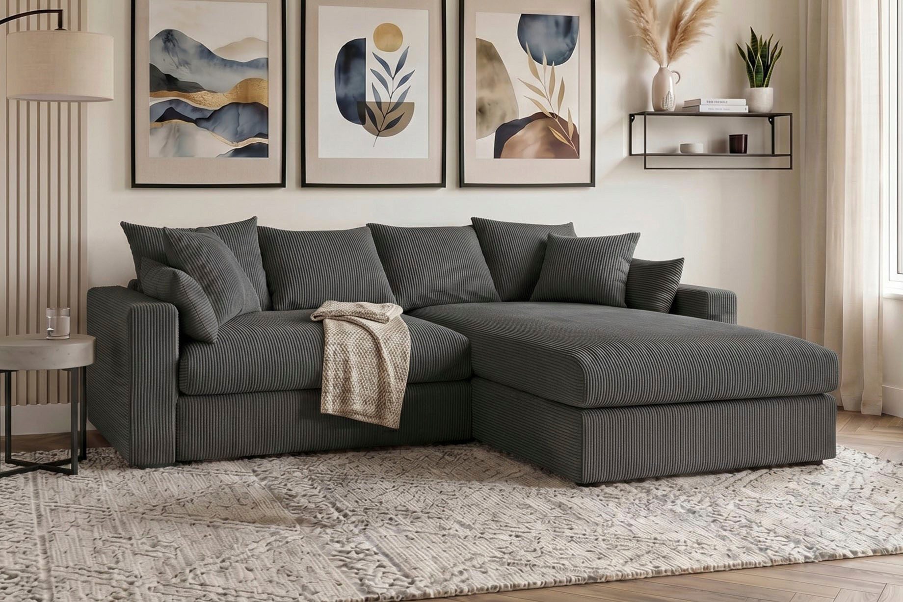 OTTO home Ecksofa Cosy Lounge L-Form, Breite 268 cm, Mega-Sofa mit Cordstoff bezogen, mit Federkern & 5 Zierkissen
