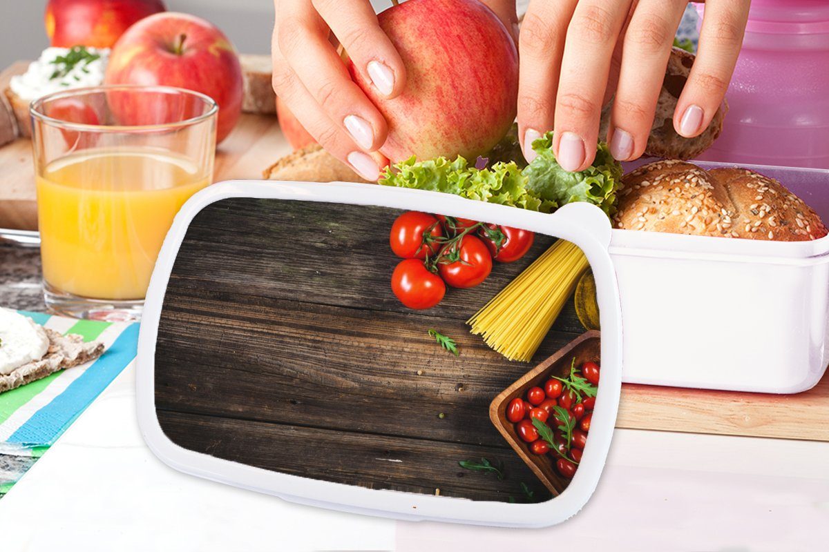 Lunchbox - Brotdose, weiß Tomate Kunststoff, Küche, Erwachsene, Nudeln MuchoWow - Jungs und Kinder für und Mädchen (2-tlg), Brotbox für