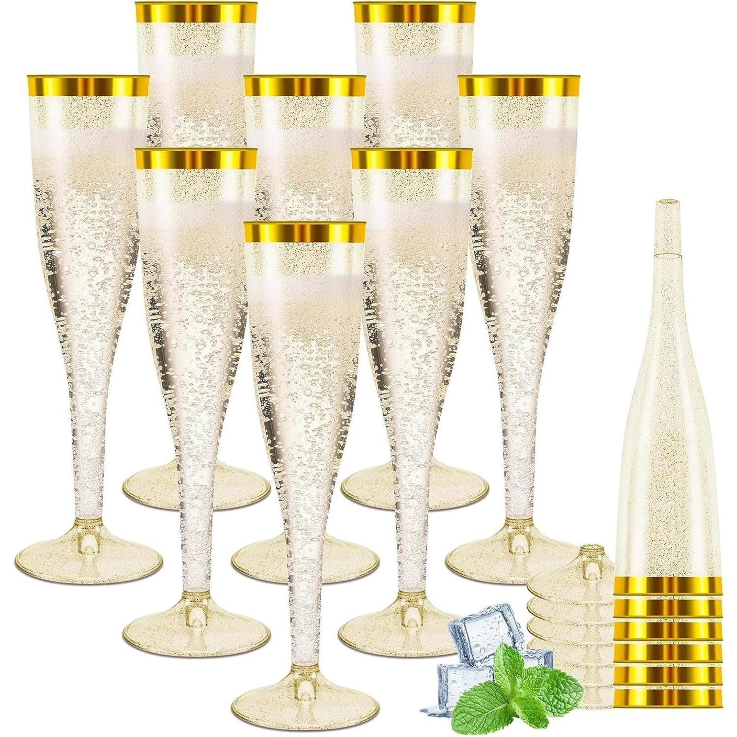 LuxusKollektion Sektglas Sektgläser Plastik 60 Stück Champagner Gläser 150ml Goldene Kante