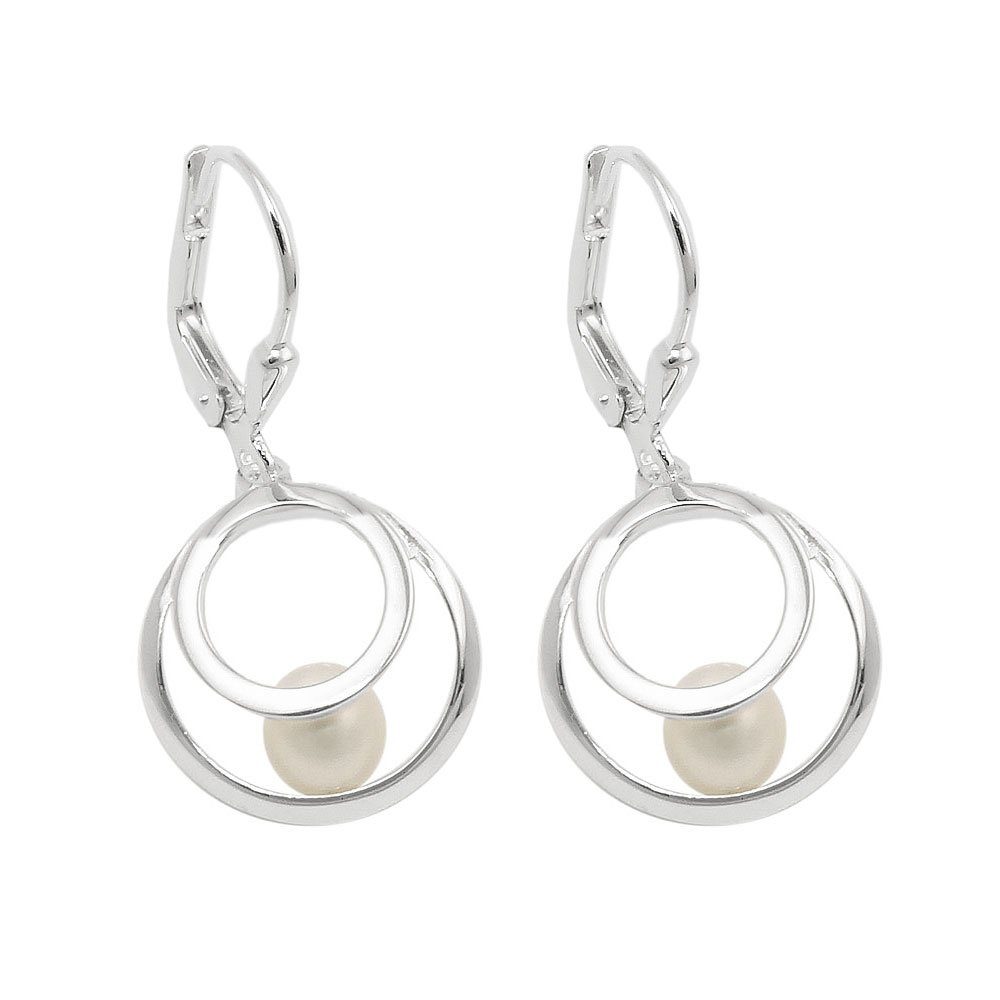 Silber Kreise Ohrring-Set 925 mit Ohrringe Ohrbrisur 2 Süßwasserperle Gallay 30x13mm