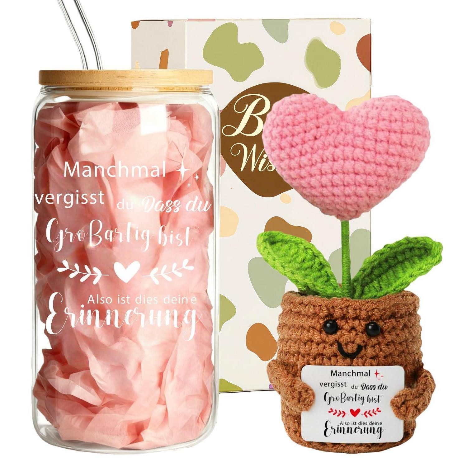 LuxusKollektion Gläser-Set Trinkglas Set mit Herzblume & Spruch, Glas