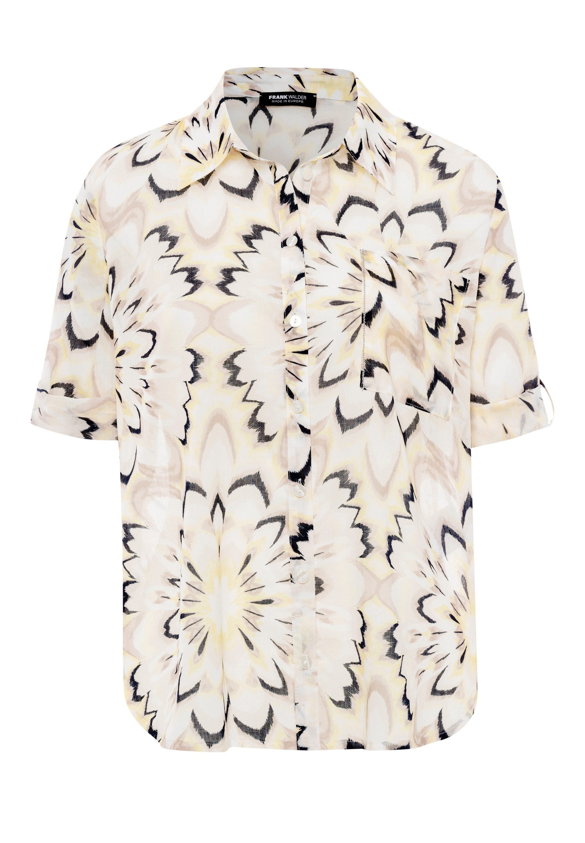 FRANK WALDER Klassische Bluse mit Schmuck an der Tasche