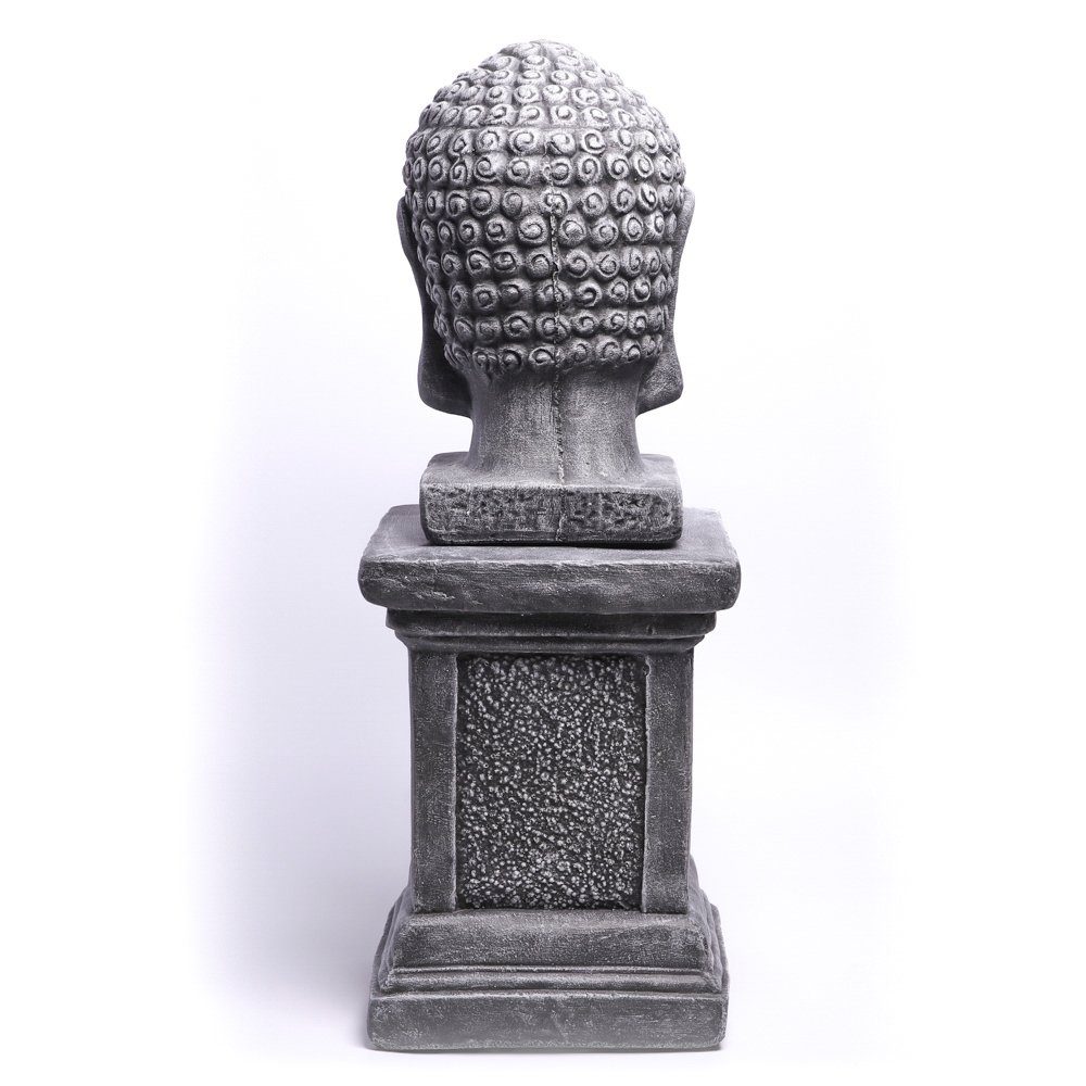 Buddhafigur Kunsthandwerk Tiefes grau Stein Made und Germany winterfest, in Garten, mit Haus frostsicher, für Statue aus Säule Buddhakopf -