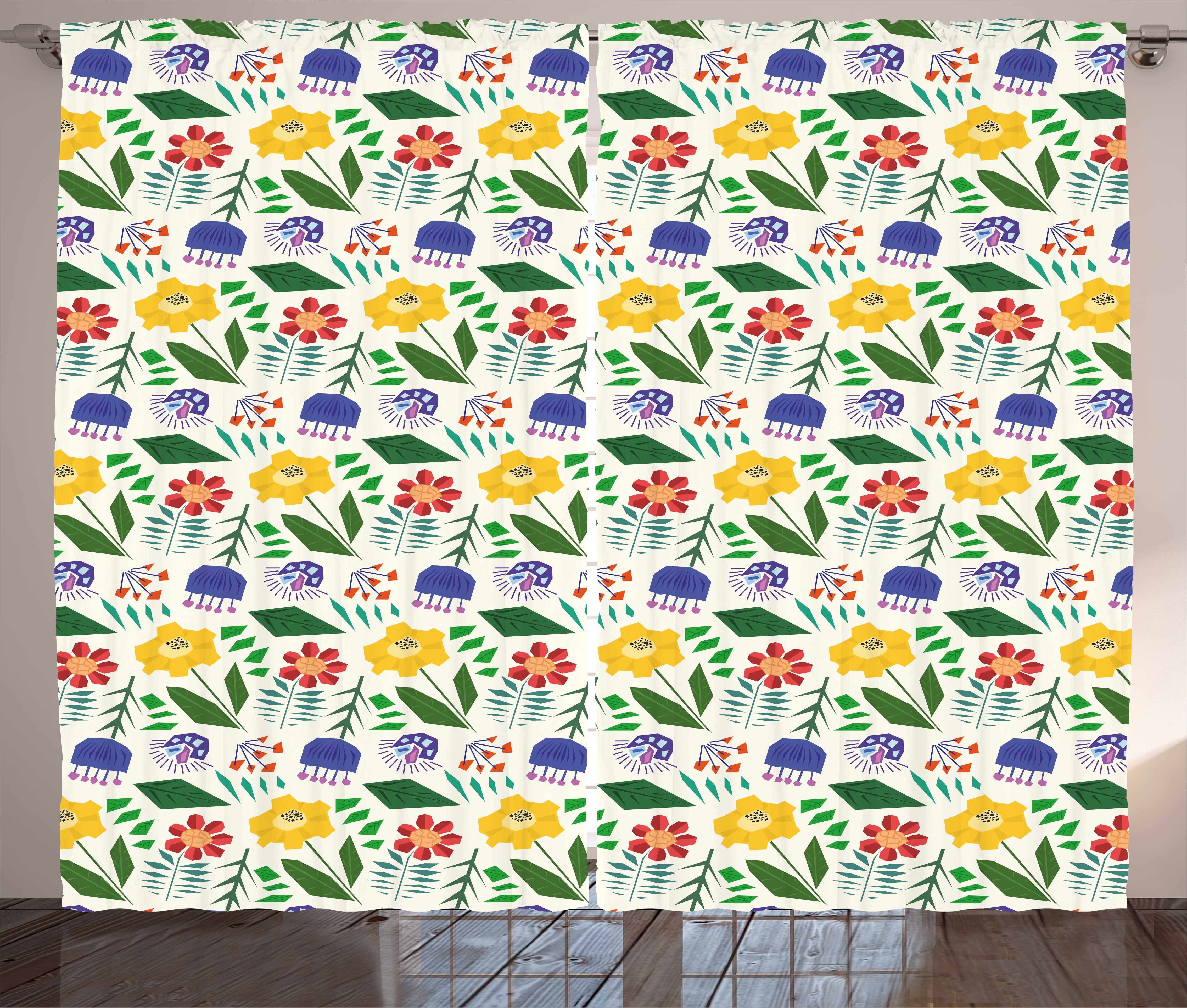 Gardine Schlafzimmer Kräuselband Vorhang mit Schlaufen und Haken, Abakuhaus, Garten-Kunst Bunte fieldflowers