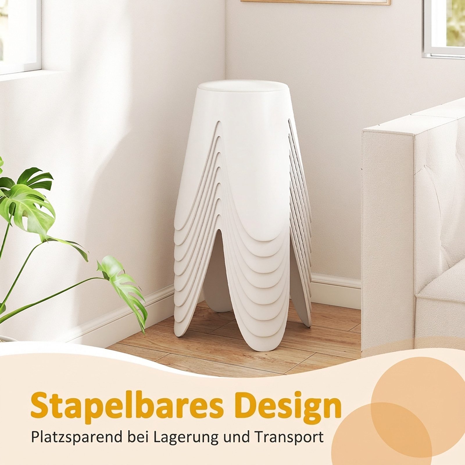 COSTWAY Sitzhocker (8 St), rund mit Sitzkissen, stapelbar, tragbar, 150kg