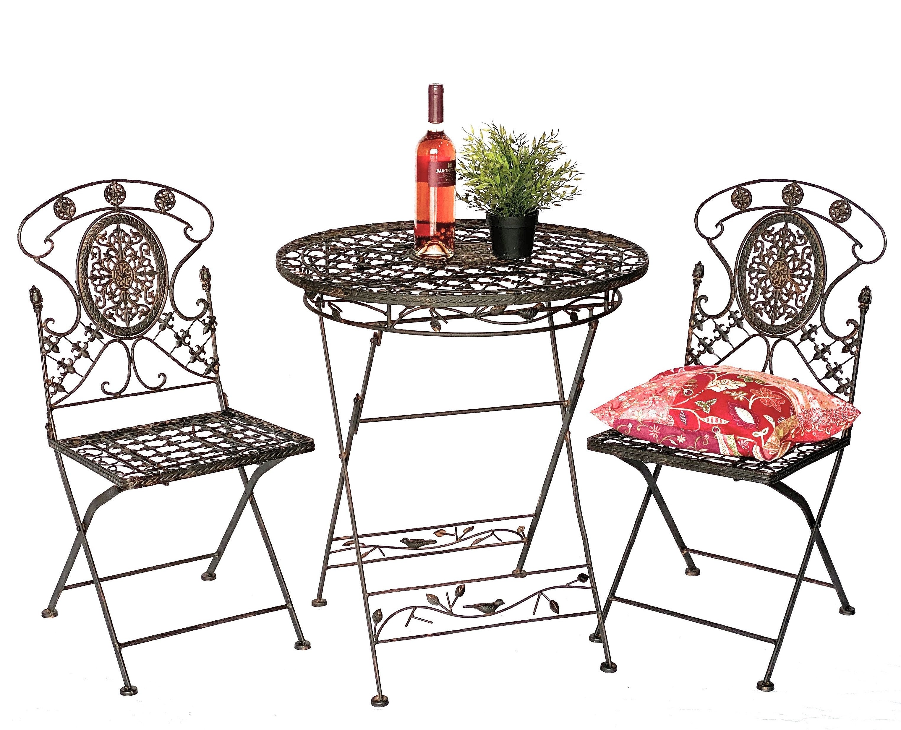 DanDiBo Sitzgruppe Eisen Garten Antik Bistroset AVIS Bistrotisch mit 2 Stühlen, klappbar Metall Gartentisch