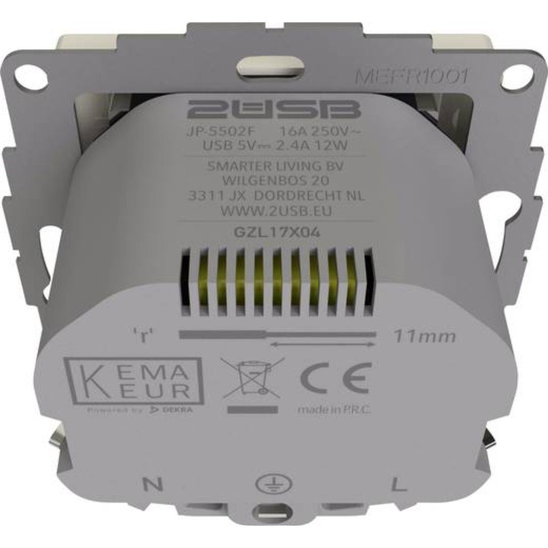 2USB Steckdose 2USB inChargePRO USB AA Steckdose 12W 2.4A Glänzend Weiß