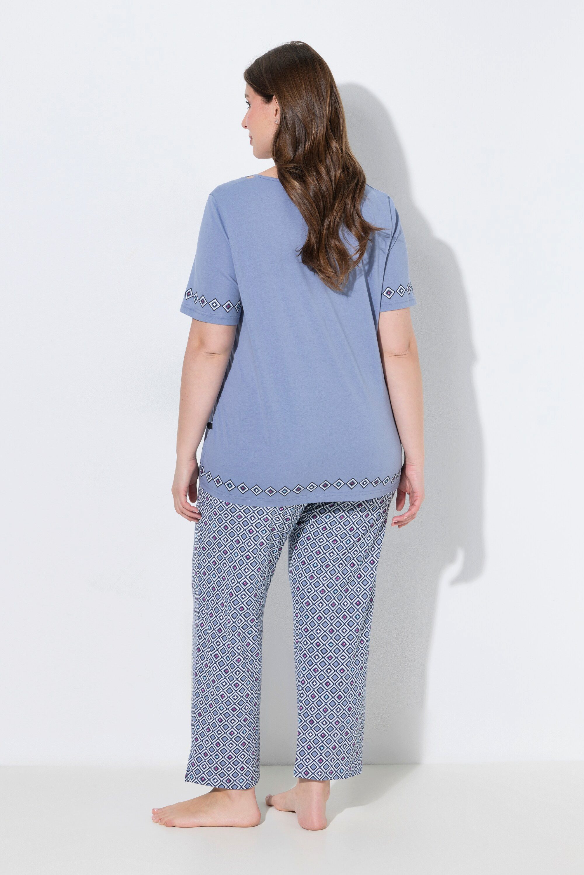 Ulla Popken Pyjama Pyjama Cut-Out-Borte Rundhals Halbarm