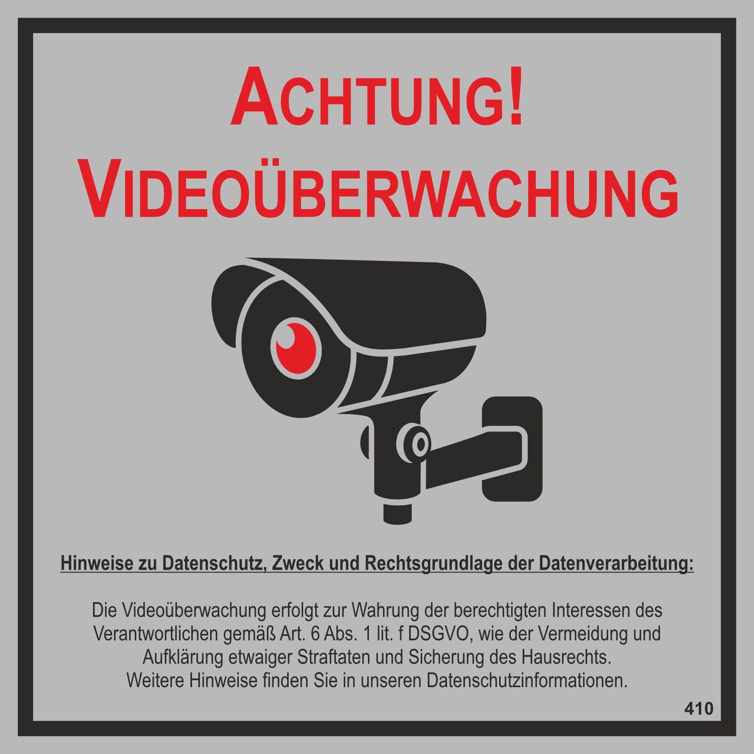 Hermann Schütz Hinweisschild Videoüberwachung DSGVO Hinweisschild Kunststoff 148 x 148 mm, (1 St., 1 Schild)