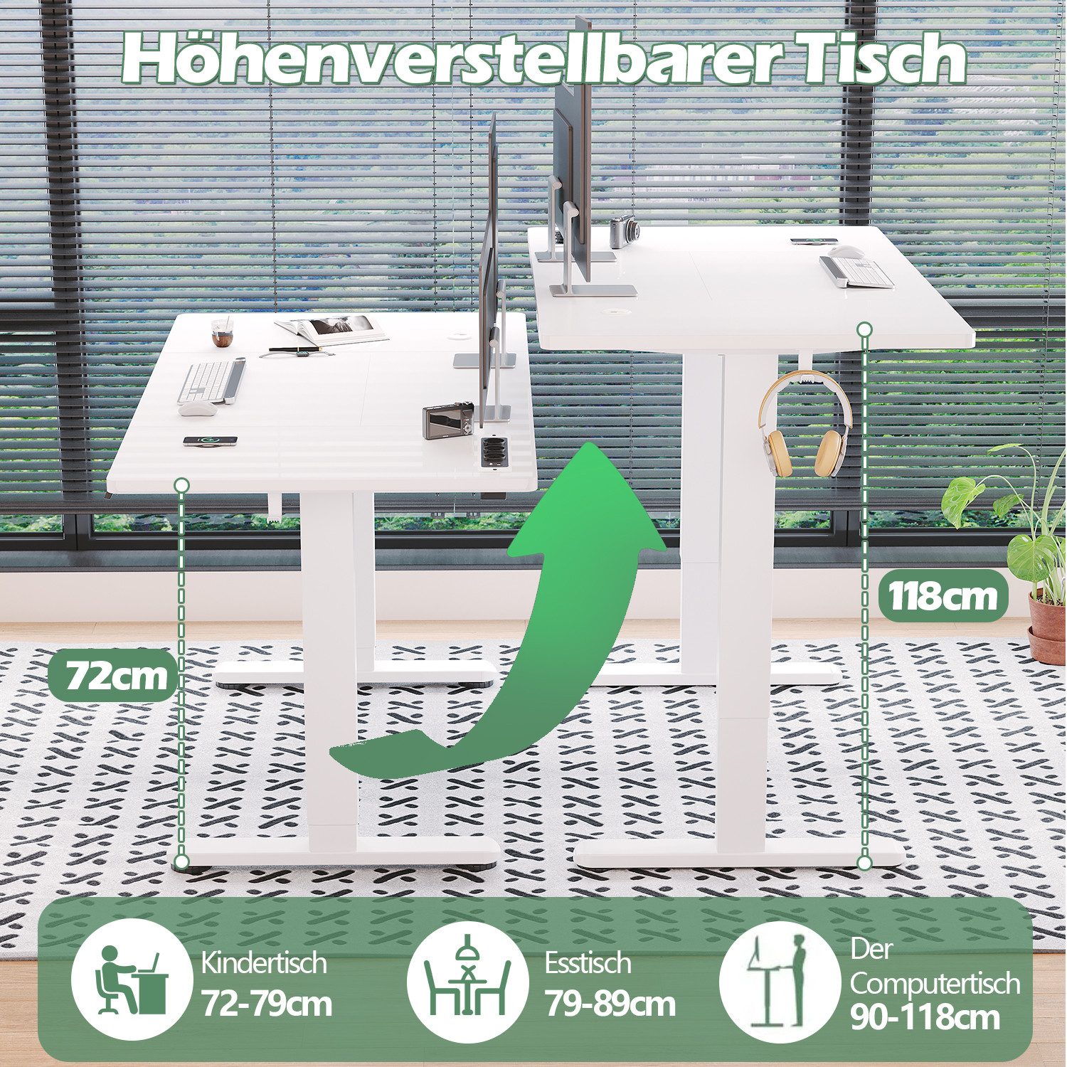 HOMALL Schreibtisch Höhenverstellbar mit 3-Buchsen und 2-USB-Ports mit kabe günstig online kaufen