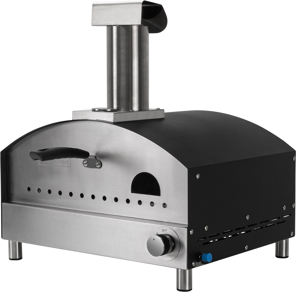 Heidenfeld Gas-Pizzaofen Gas Pizzaofen Venezia inkl. Pizzastein - Gasofen bis 500°C, Edelstahl Brot Backofen - Outdoor Gas Ofen - Pizzagrill, perfekte Hitzedämmung - Sichtfenster - leichte und schnelle Reinigung, Pizzamaker - Thermometer bis 540°C - Edelstahl-Schlot mit Regenschutz