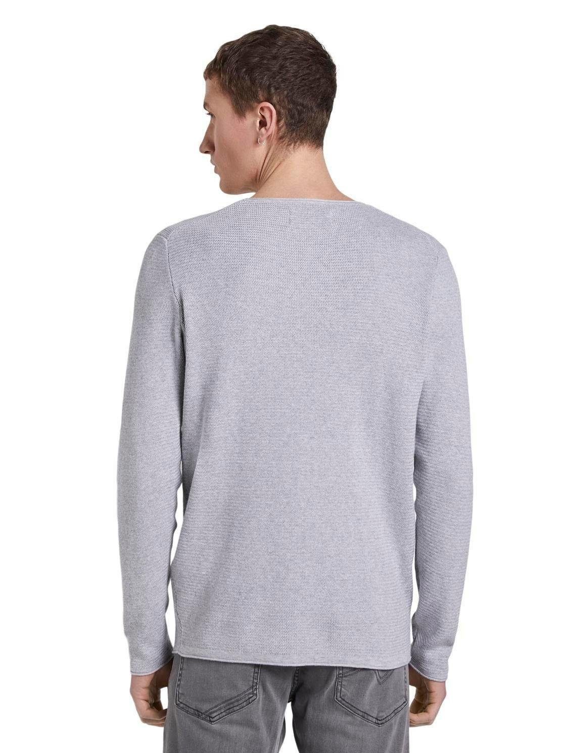 Denim dezenter mit TOM TAILOR Struktur Strickpullover hellgrau