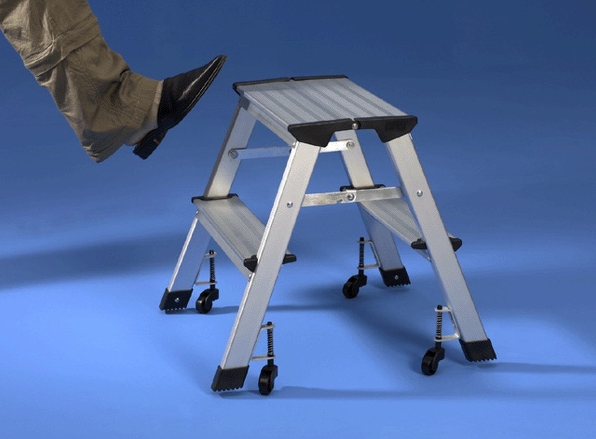 WEDO Vielzweckleiter Leitertritt Mobil alu mit Rollen GS/DIN 4569 silber