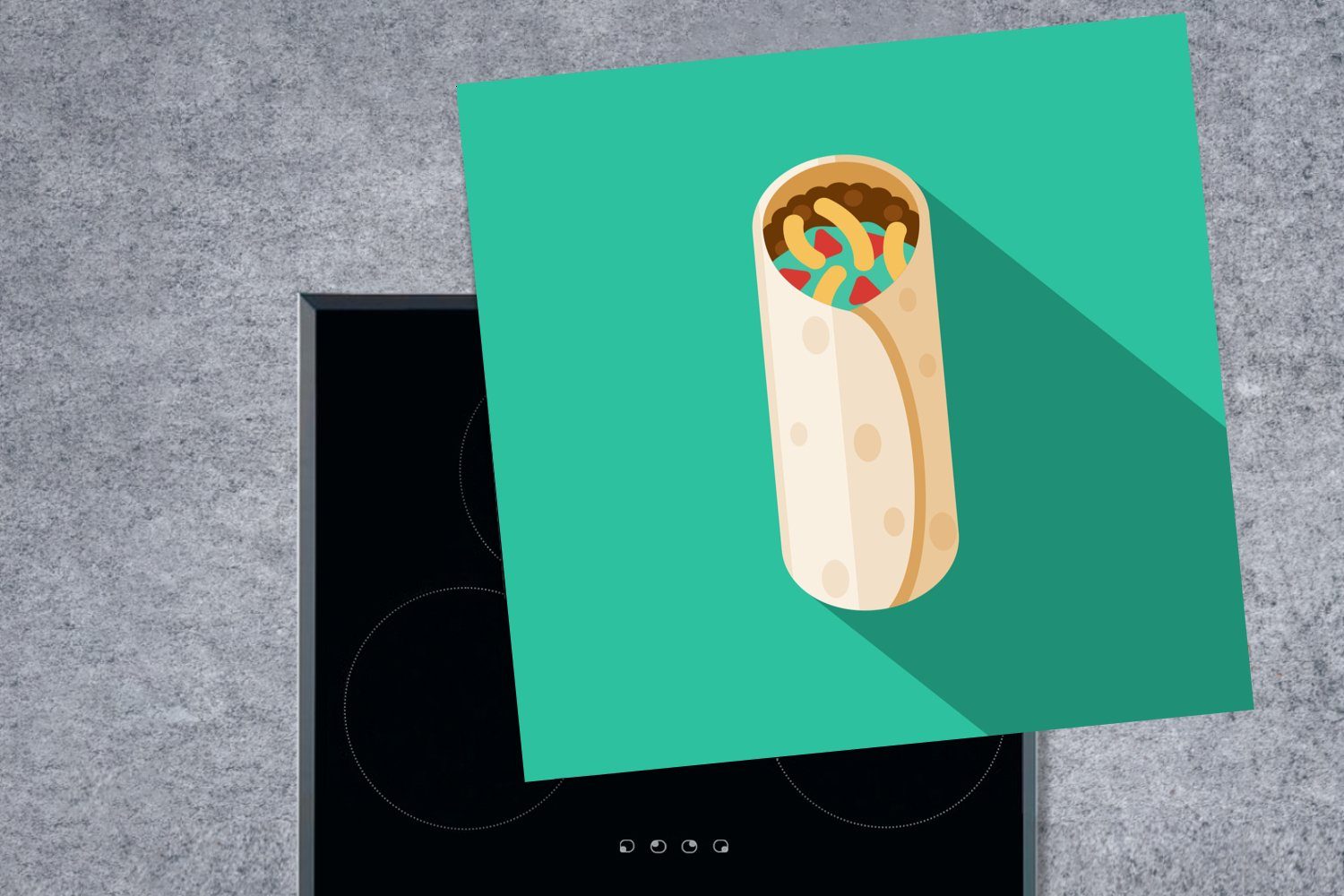 Burritos tlg), Käse eines Arbeitsplatte Ceranfeldabdeckung, grünem auf cm, MuchoWow Vinyl, mit Herdblende-/Abdeckplatte Design für 78x78 (1 Hintergrund, küche