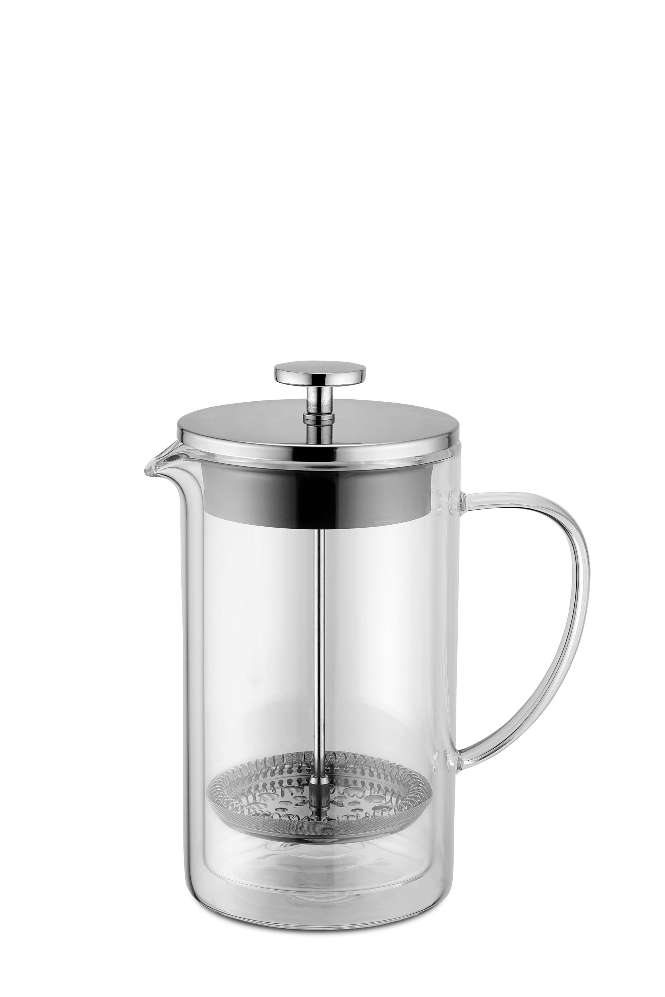 Weis French Press Kanne, Permanentfilter, Edelstahlfilter, Doppelwandiges Borosilikatglas, 400 ml, elegantes Design