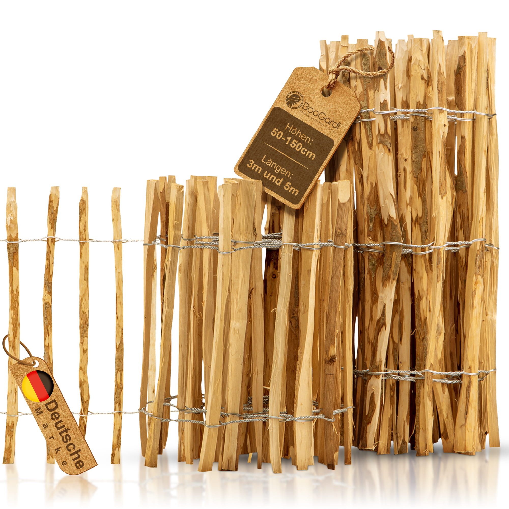 BooGardi Staketenzaun Gartenzaun Haselnuss, (50 cm hoch Länge 5m Lattenabstand 7-9cm · 14 Größen), Kastanienzaun Holzzaun Lattenzaun Tor Tür Pfosten