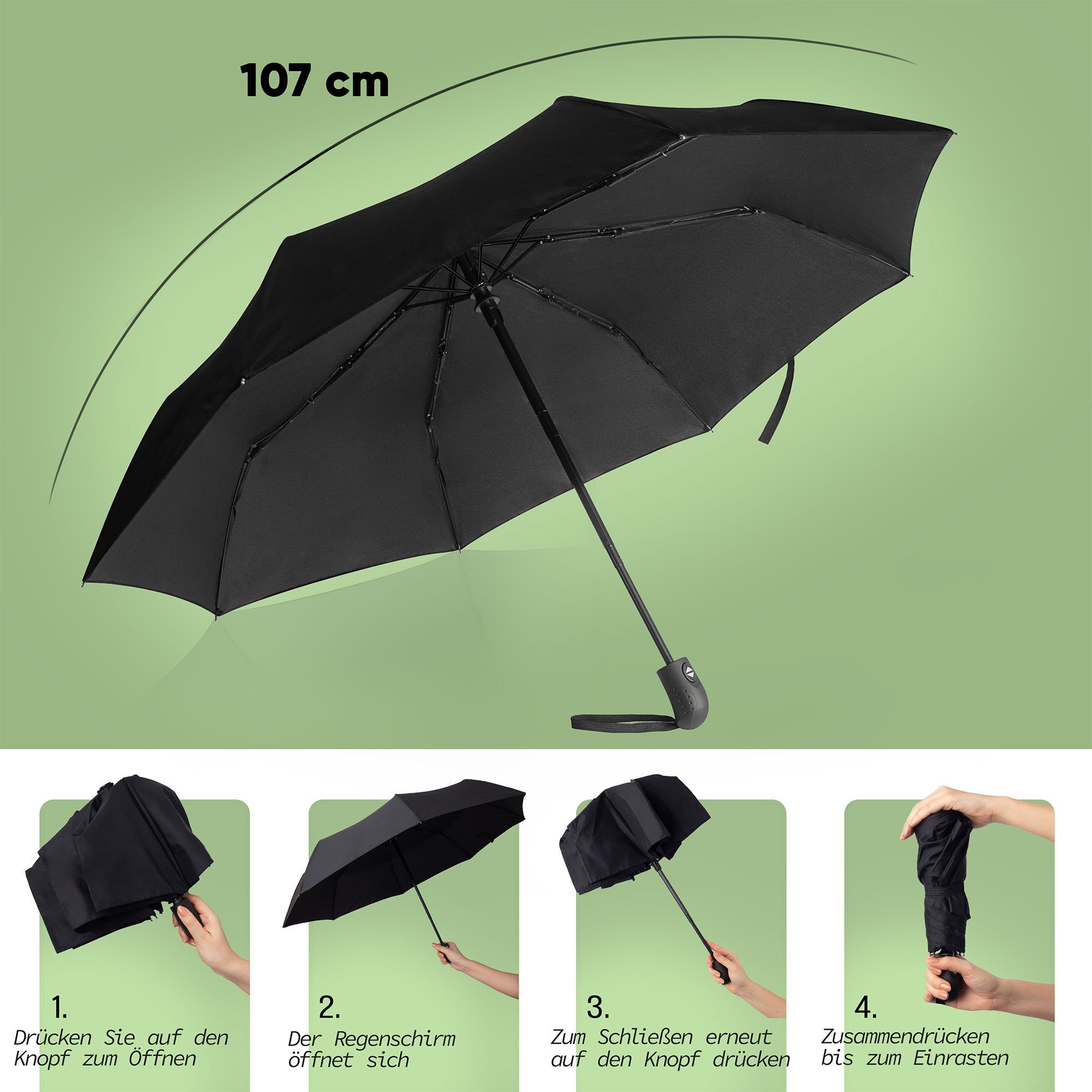 Villkin Taschenregenschirm, Automatikregenschirm, Kleiner Schirm, Regenschirm, Mini-Regenschirm, Automatik, leichtgewicht, schnelltrocknend, winddicht, robust, kompakt