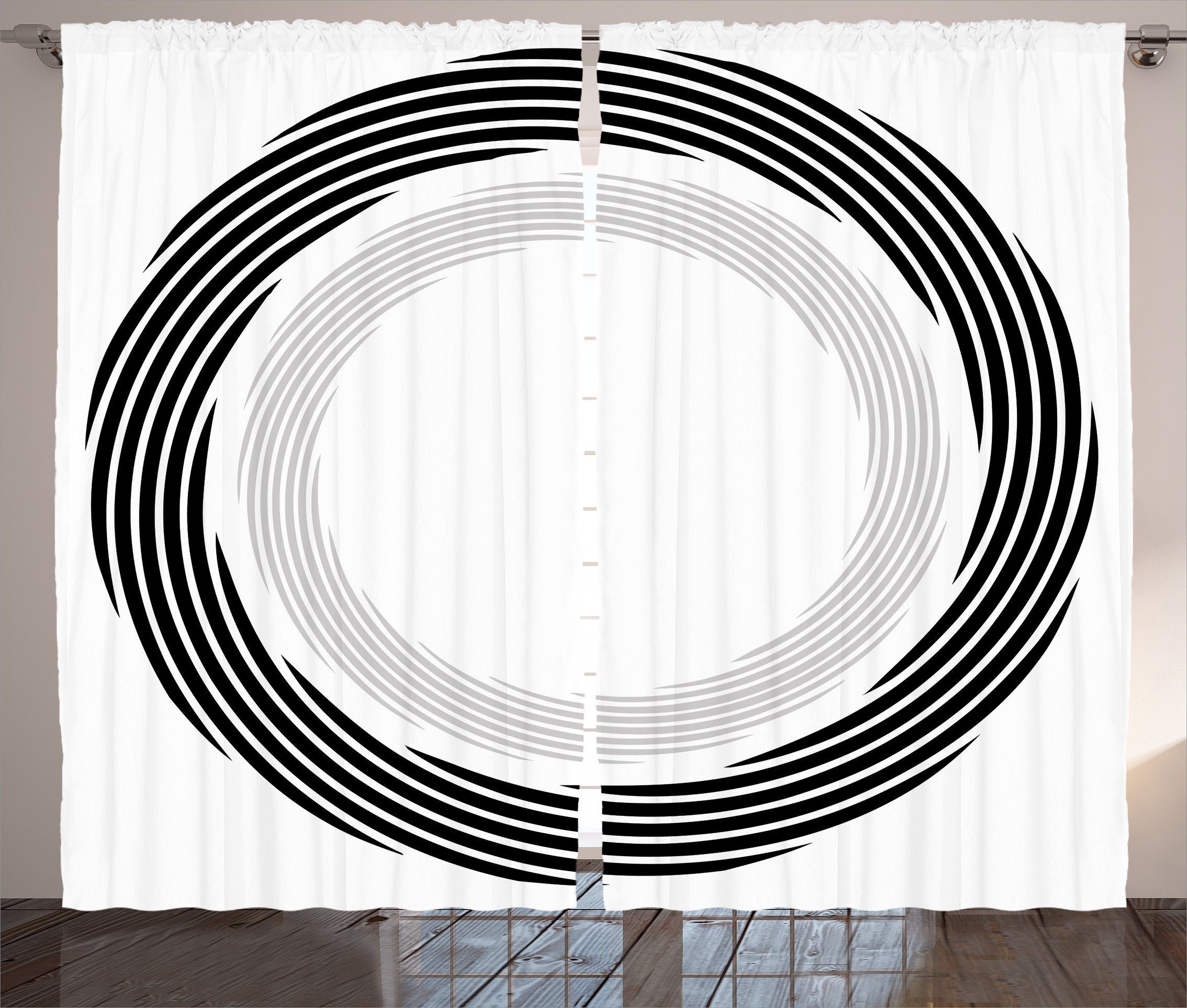 Gardine Schlafzimmer Kräuselband Vorhang Schwarz Abakuhaus, Kunst Weiß Haken, Schlaufen mit und Abstrakte Thema